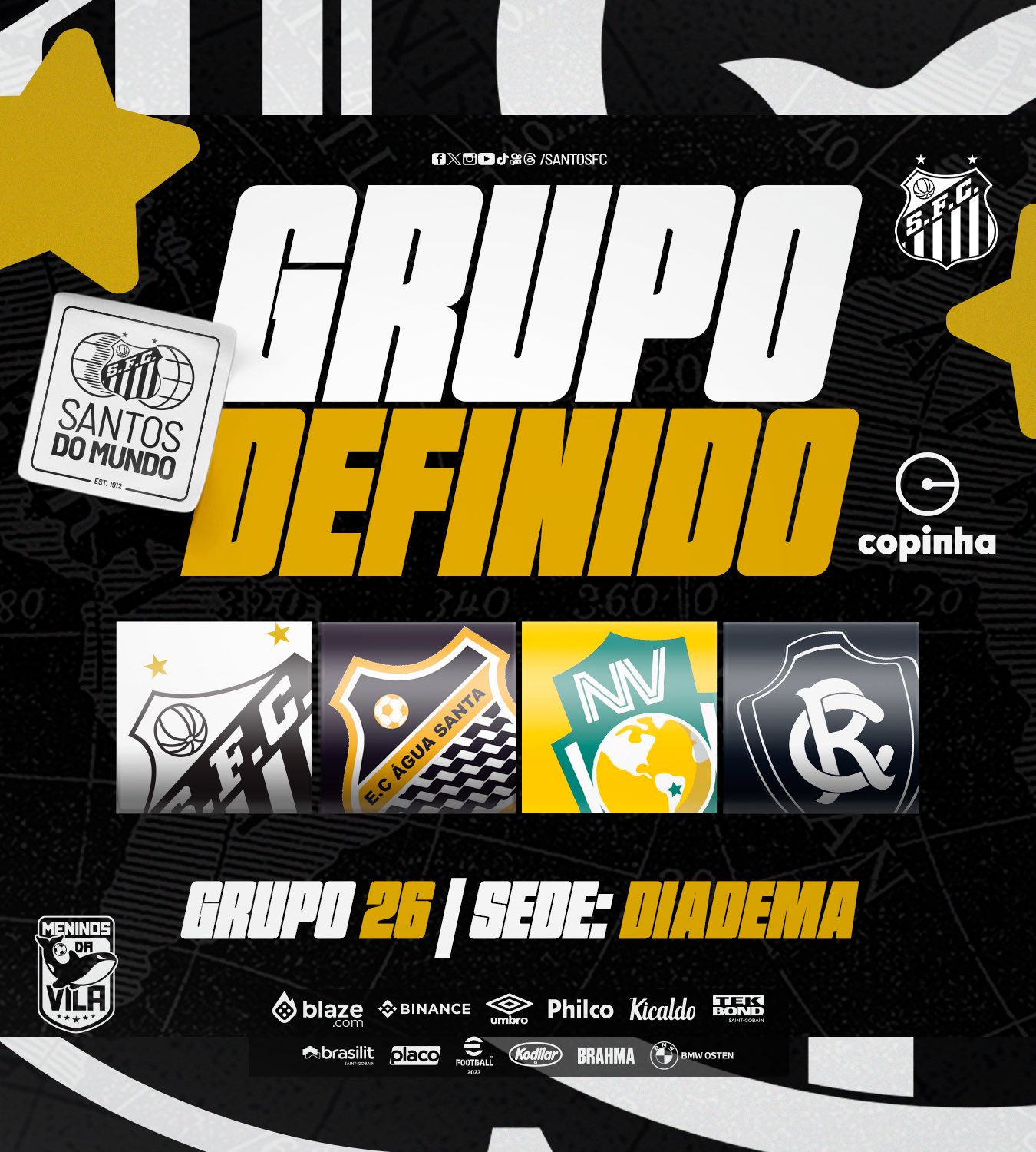 Santos está no Grupo 26 e jogará Copinha 2024 em Diadema - Diário