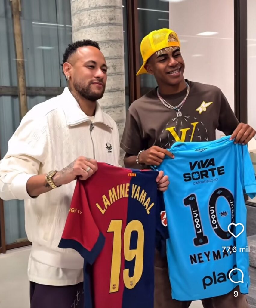 Lamine Yamal encontra Neymar e craque recebe jovem no Rio de Janeiro