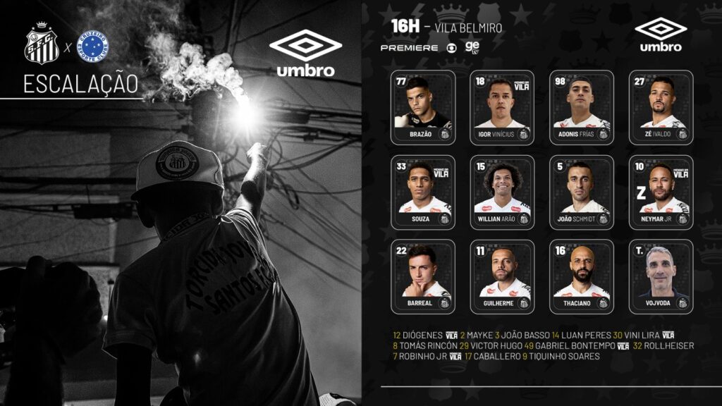 Santos escalado com Thaciano para enfrentar o Cruzeiro na Vila Belmiro