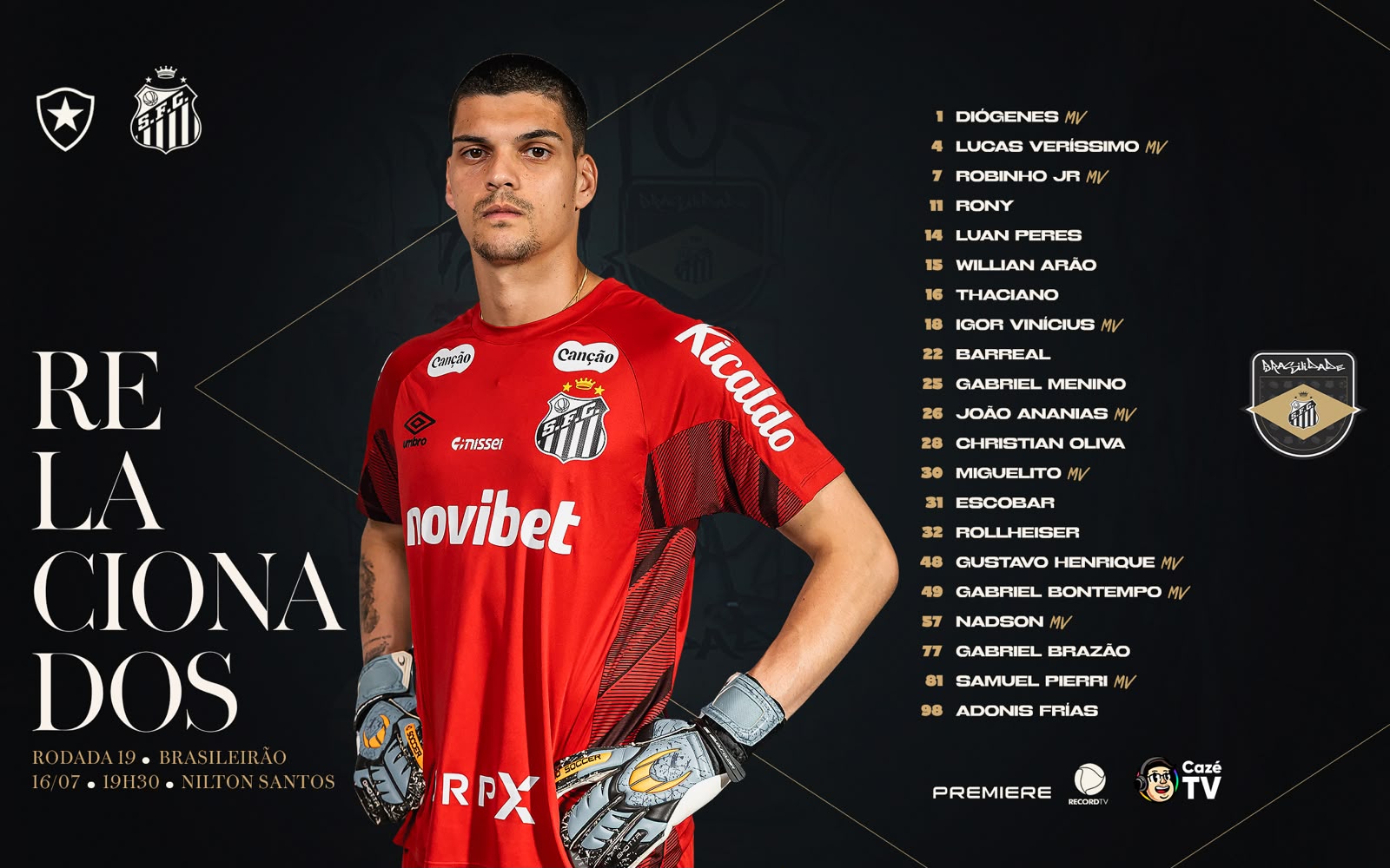 Com Nadson, Santos divulga os relacionados para jogo contra o Botafogo