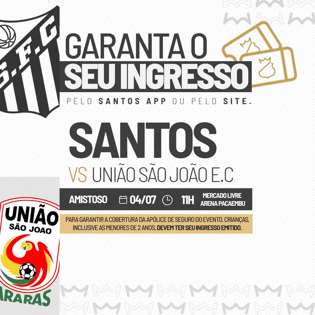 Santos abre a venda de ingressos para amistoso contra o União São João nesta quarta