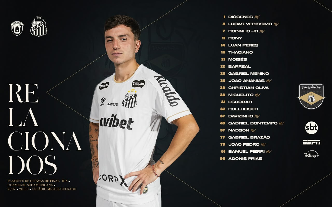 Santos divulga relacionados para pegar a Universidad Central com vários poupados