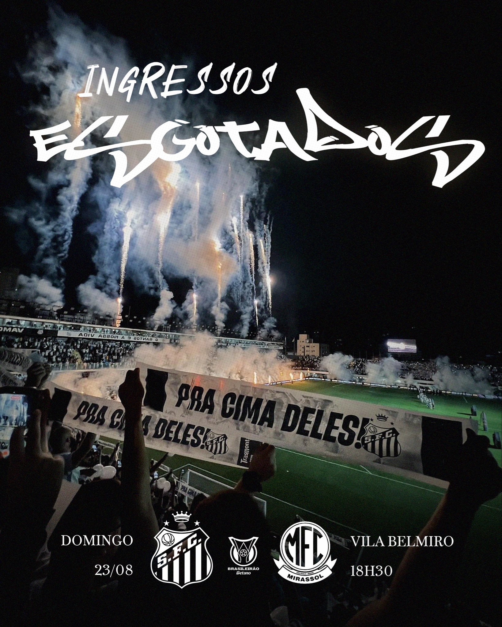 Torcida do Santos esgota os ingressos para jogo contra o Mirassol pelo Brasileirão