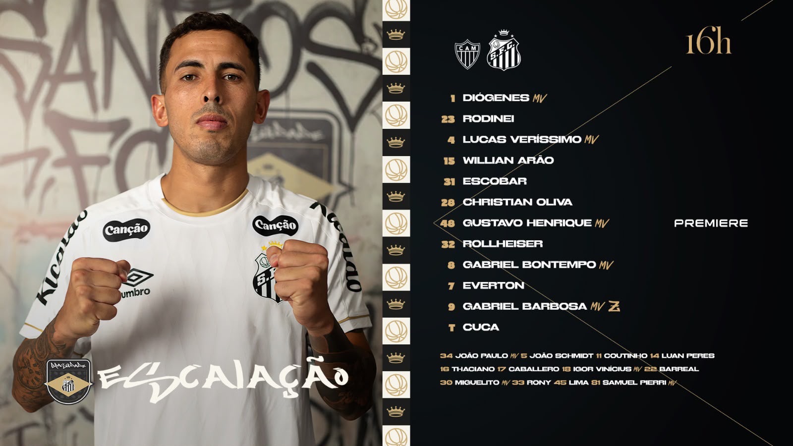 Com Cebolinha e Rollheiser titulares, Santos está escalado contra o Atlético-MG