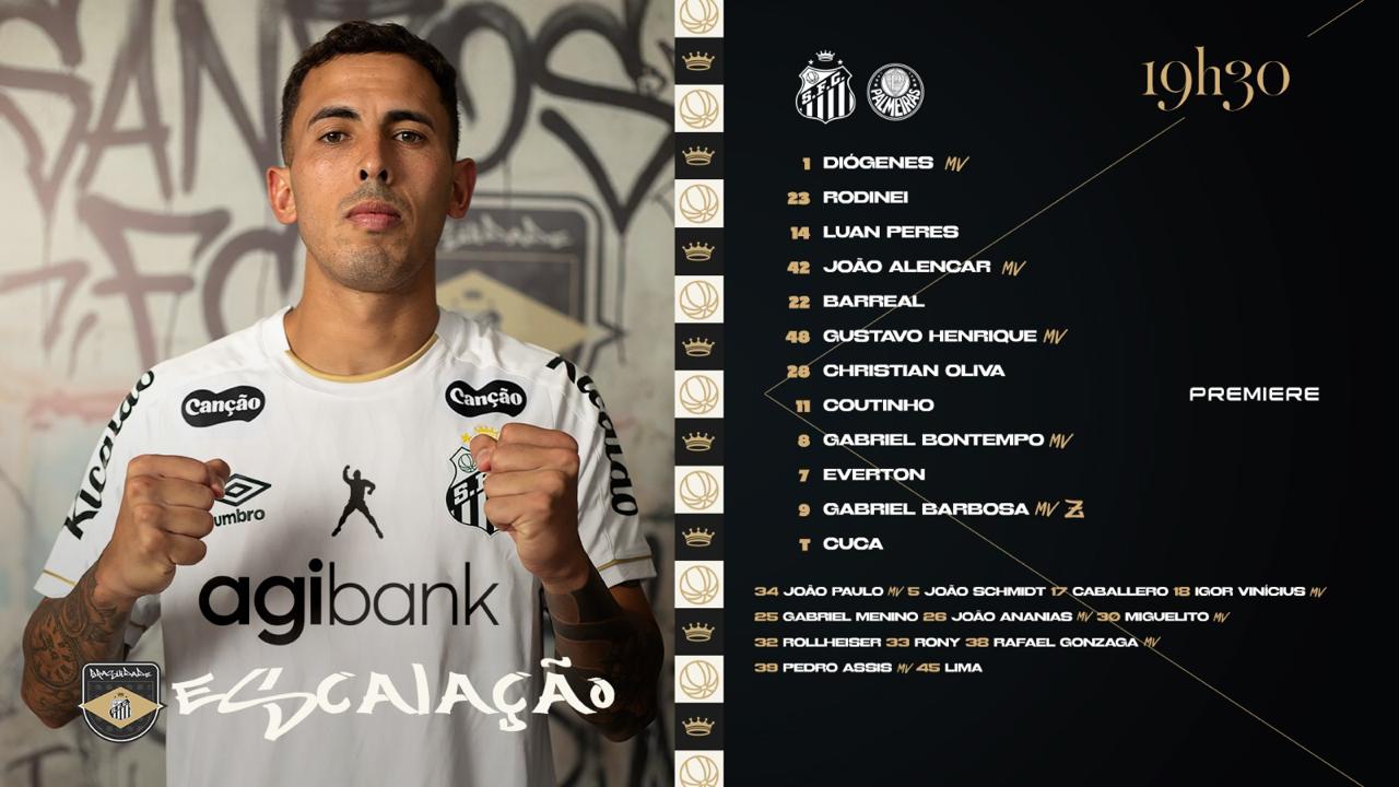 Santos está escalado para clássico contra o Palmeiras com Oliva na vaga de Neymar