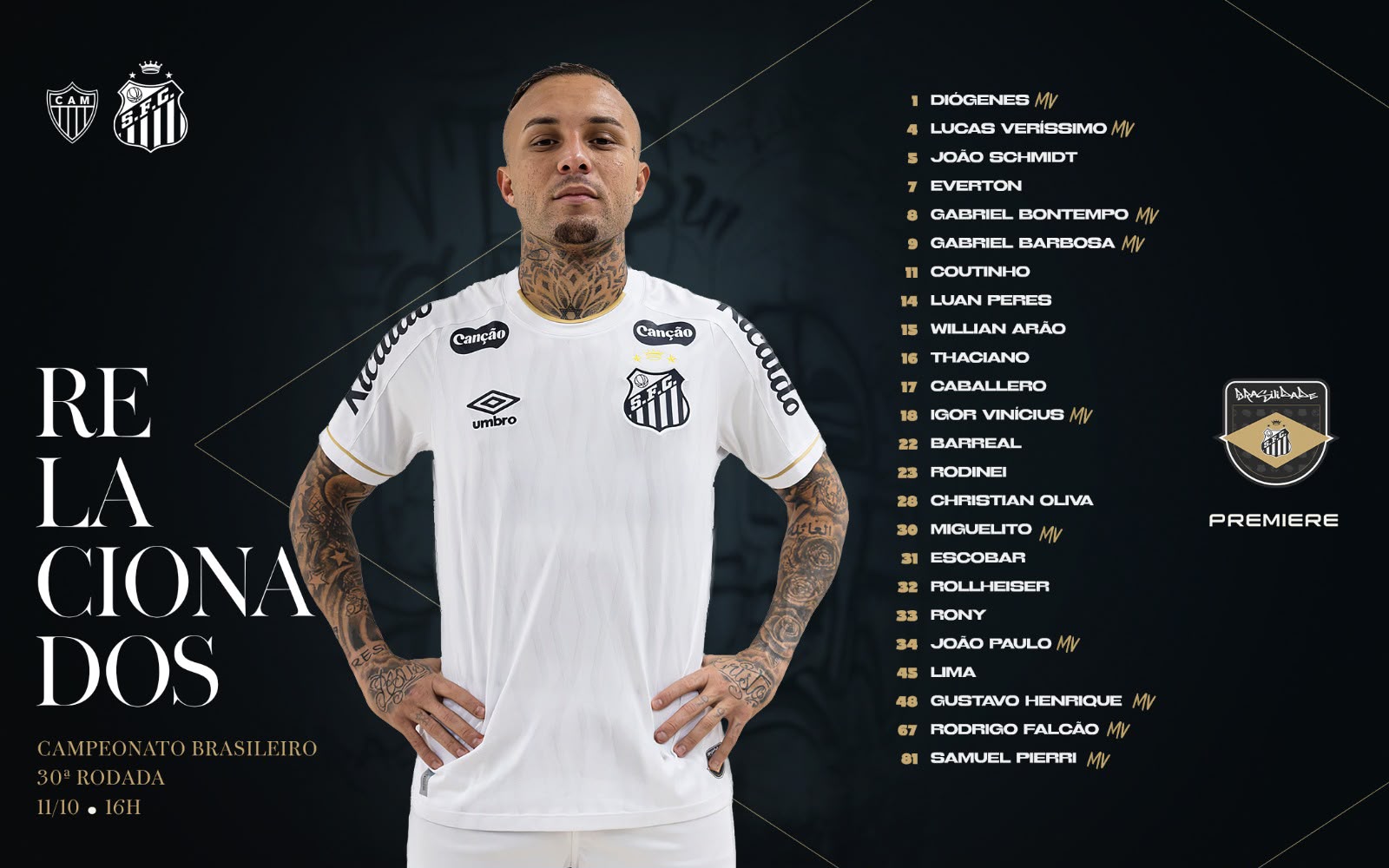 Sem Neymar, Santos divulga relacionados para jogo contra o Atlético-MG